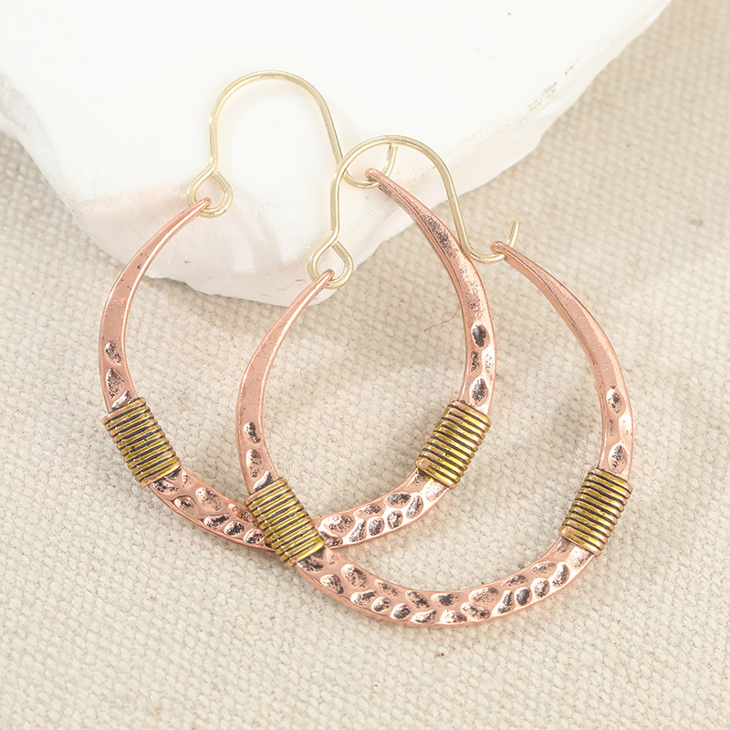 Vintage Copper Large Hoop Earrings, Hammered Design